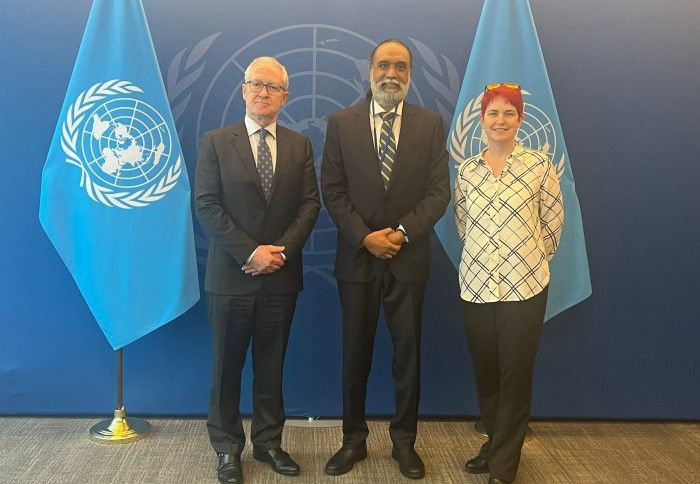 Professor Ryan with President Brady and Amandeep Singh Gill, UN Secretary-General's Envoy on Technology
