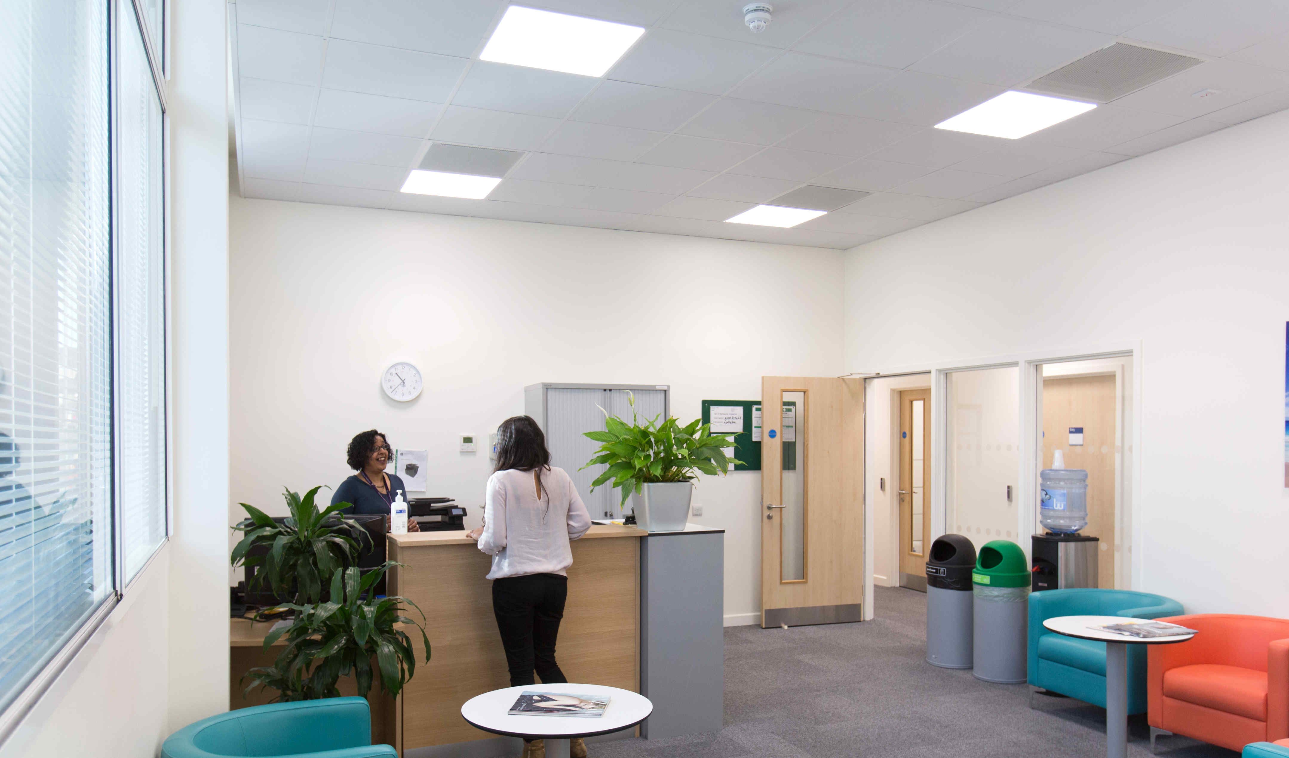 Reception area at the Imperial NEA Research Hub at Stadium House