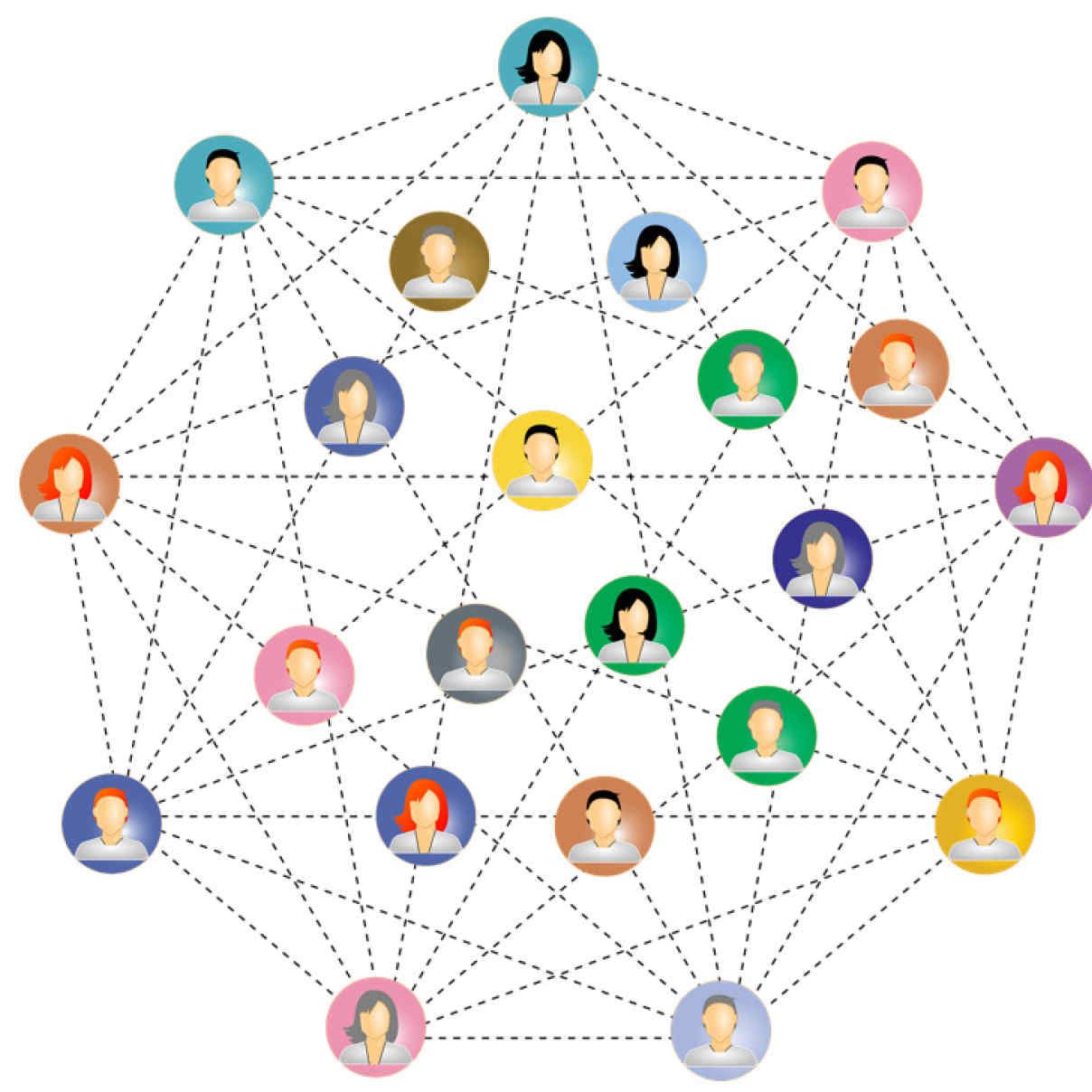 Many icons of people connected in a big network