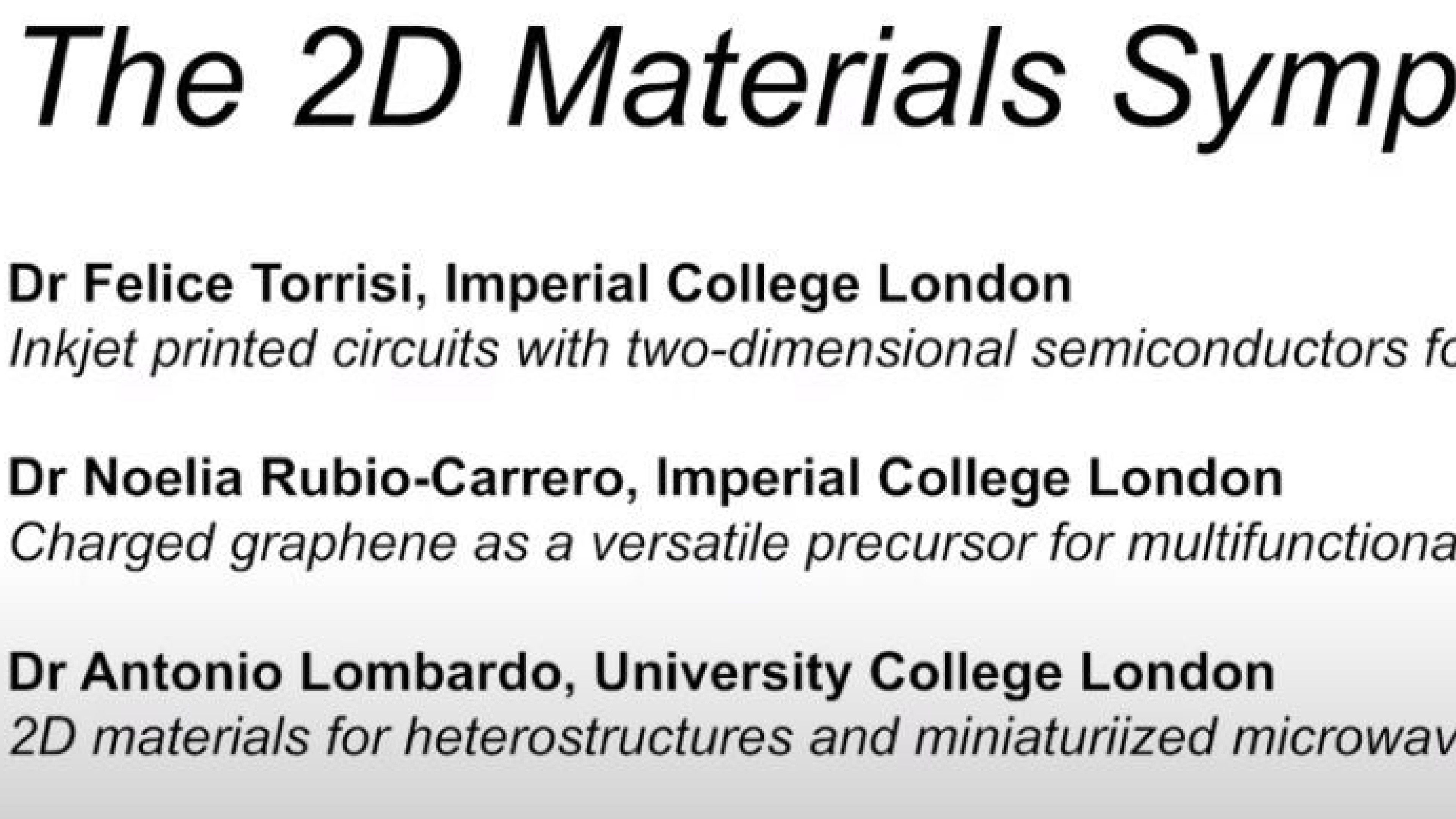 The 2D Materials Symposium Part 1