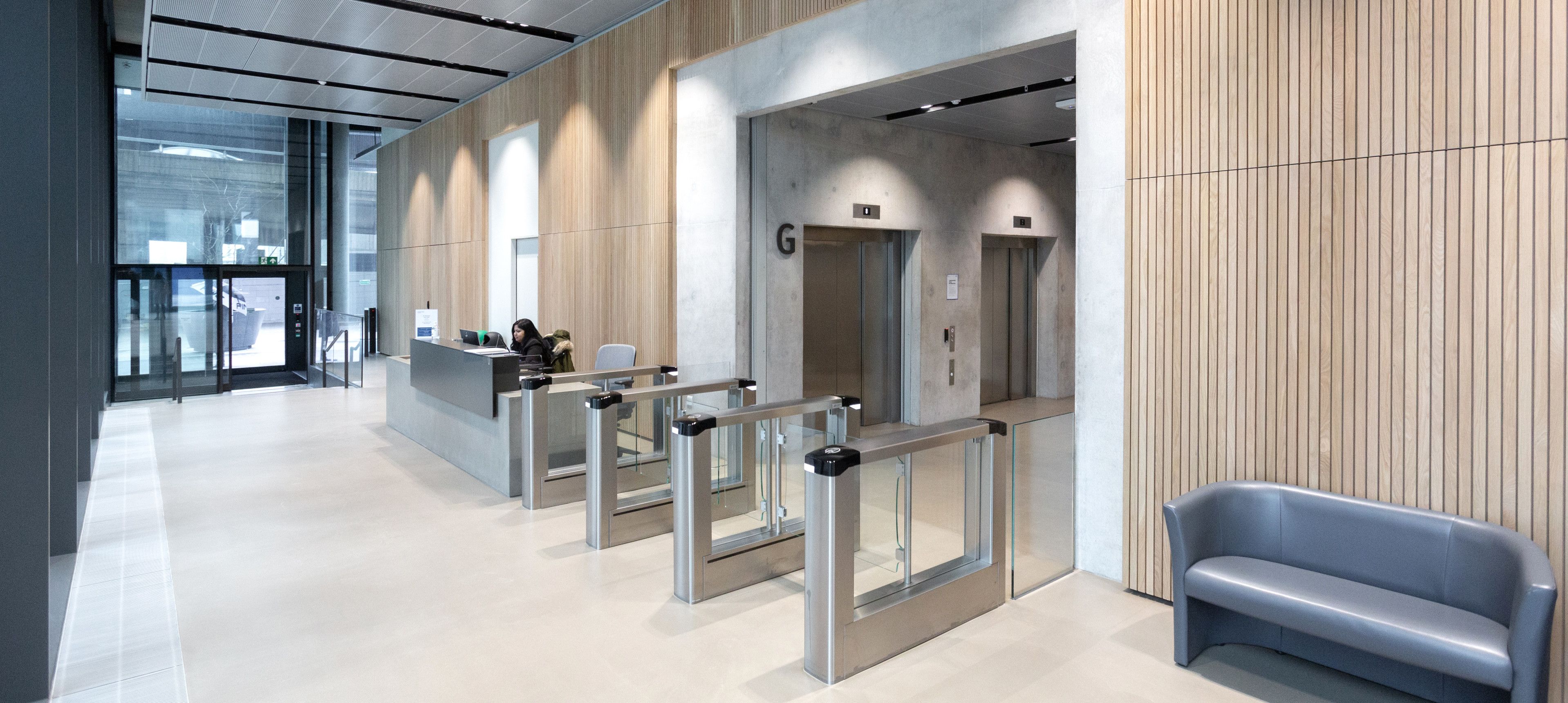 Interior of the ground floor reception of the Sir Michael Uren Hub