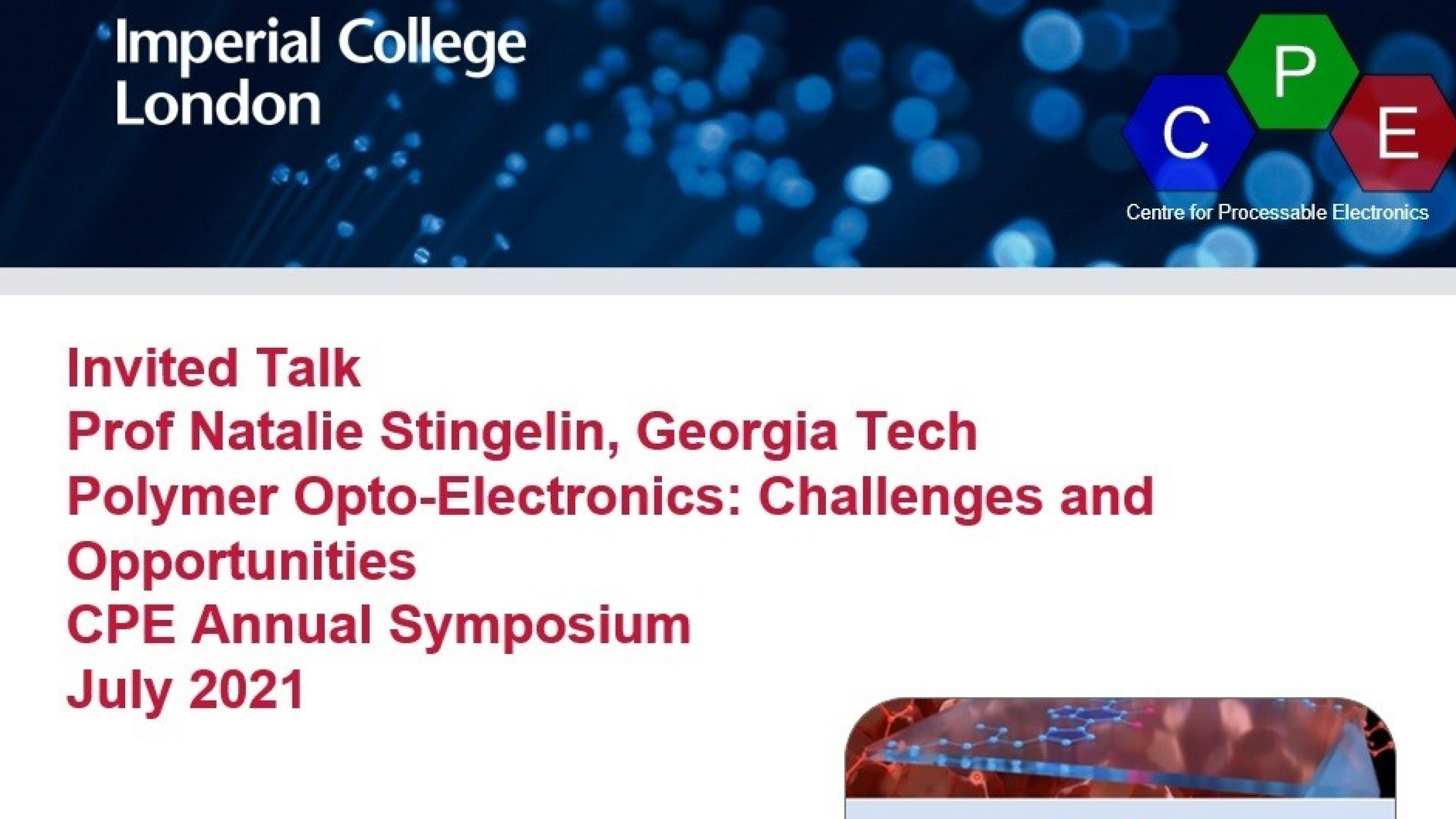 Prof Natalie Stingelin at CPE Annual Symposium 2021