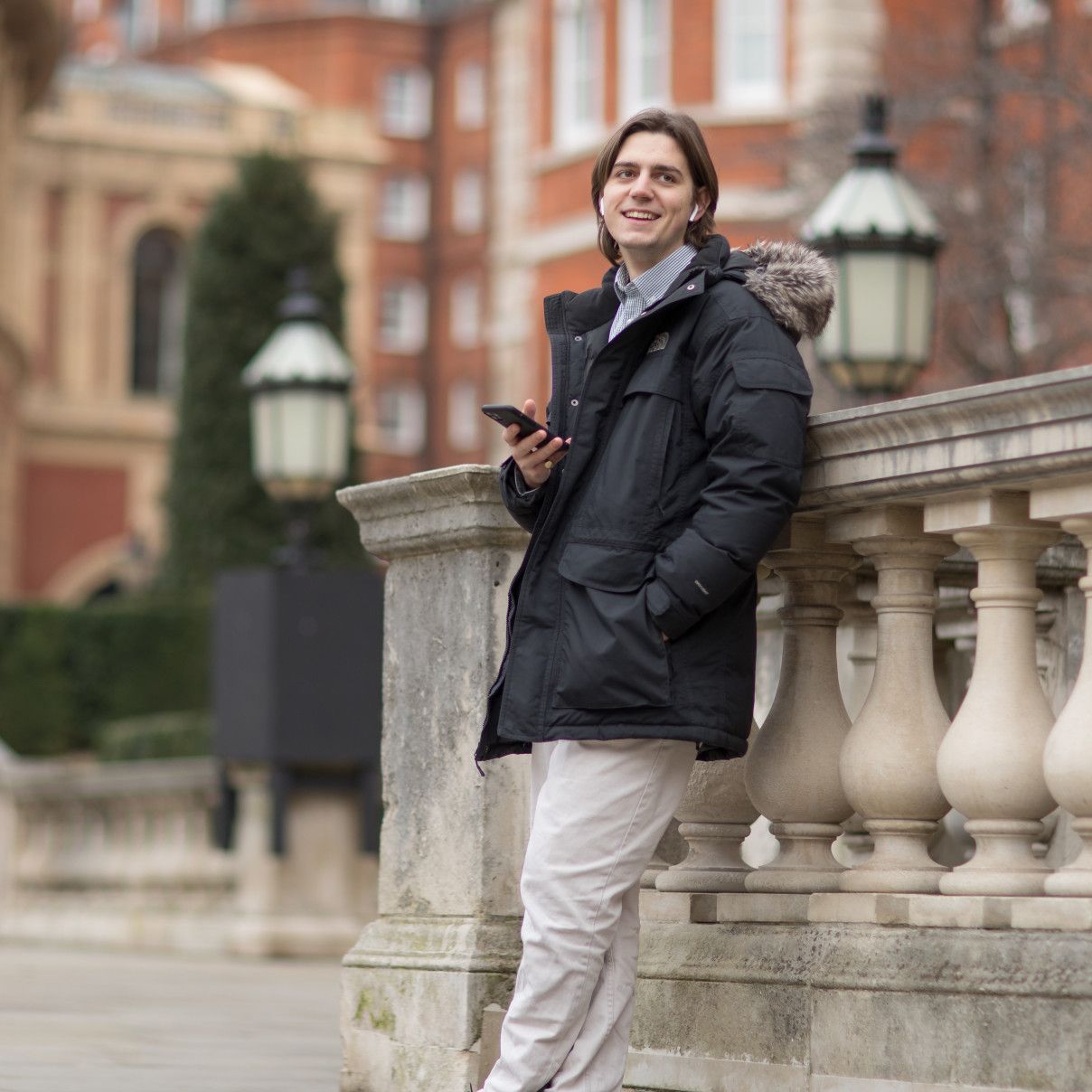 A student outside the Royal Albert Hall
