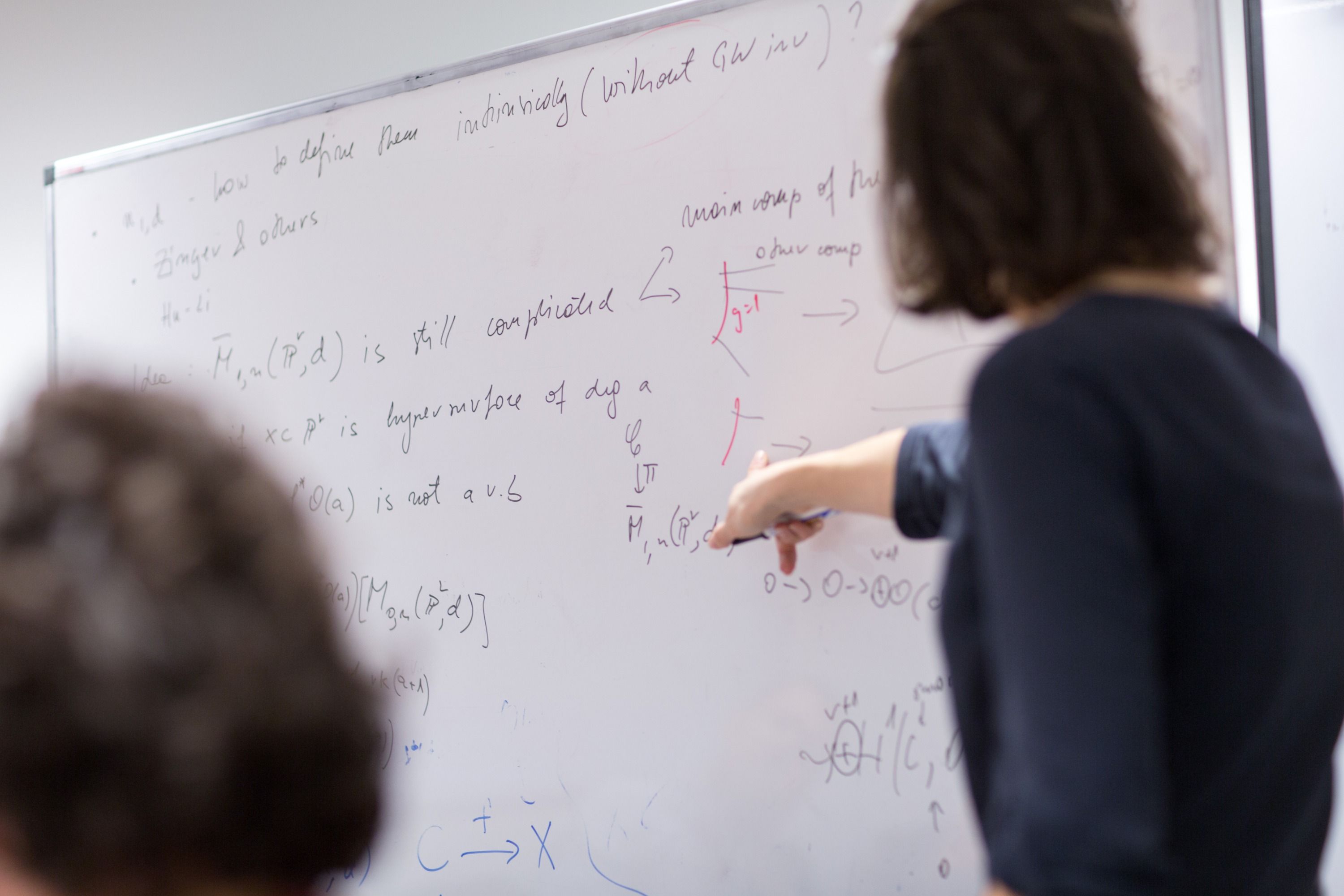 Staff pointing at mathematics on a writing board