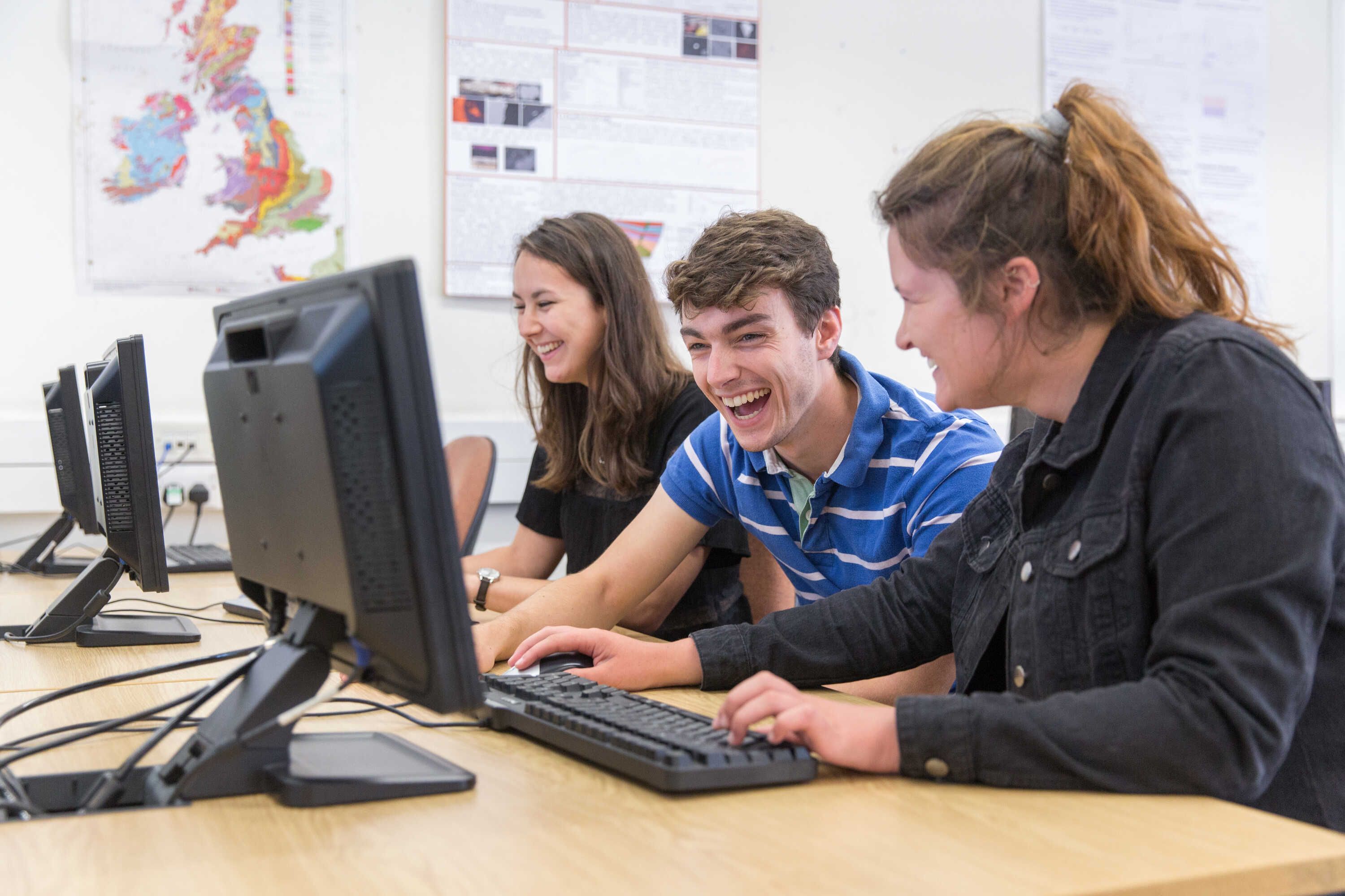 Undergraduate geology and geophysics students working in the Undergraduate Common room