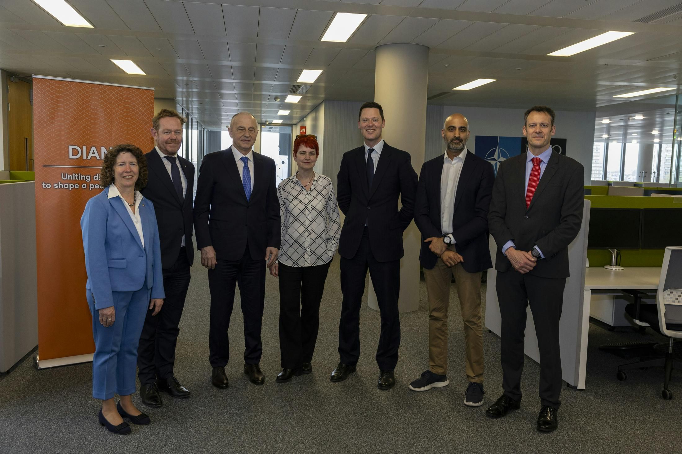 Professor Ryan together with NATO and MoD officials at the opening of DIANA UK headquarters in White City