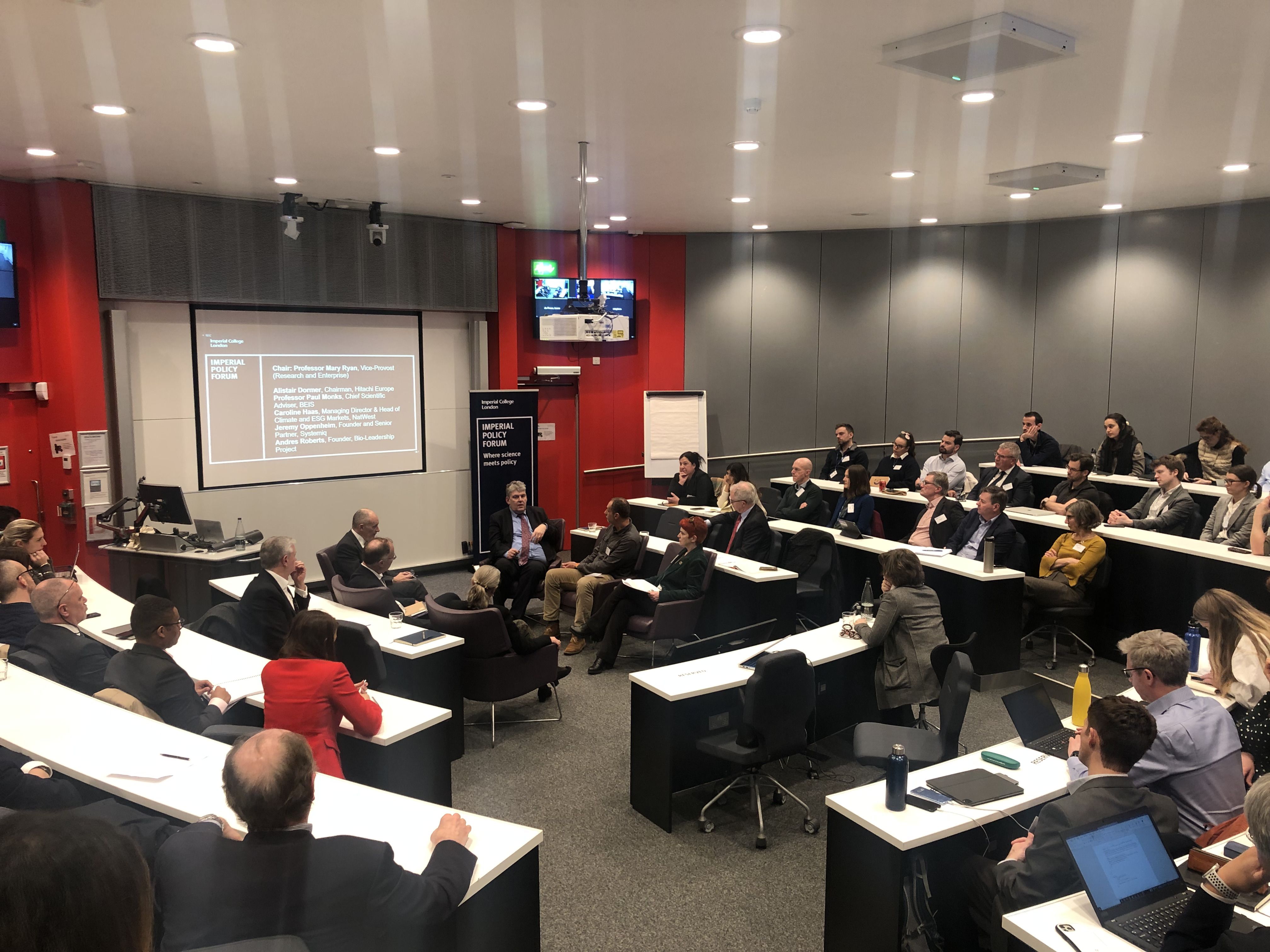 Professor Ryan chairing a panel at the Hitachi-Imperial research centre launch event