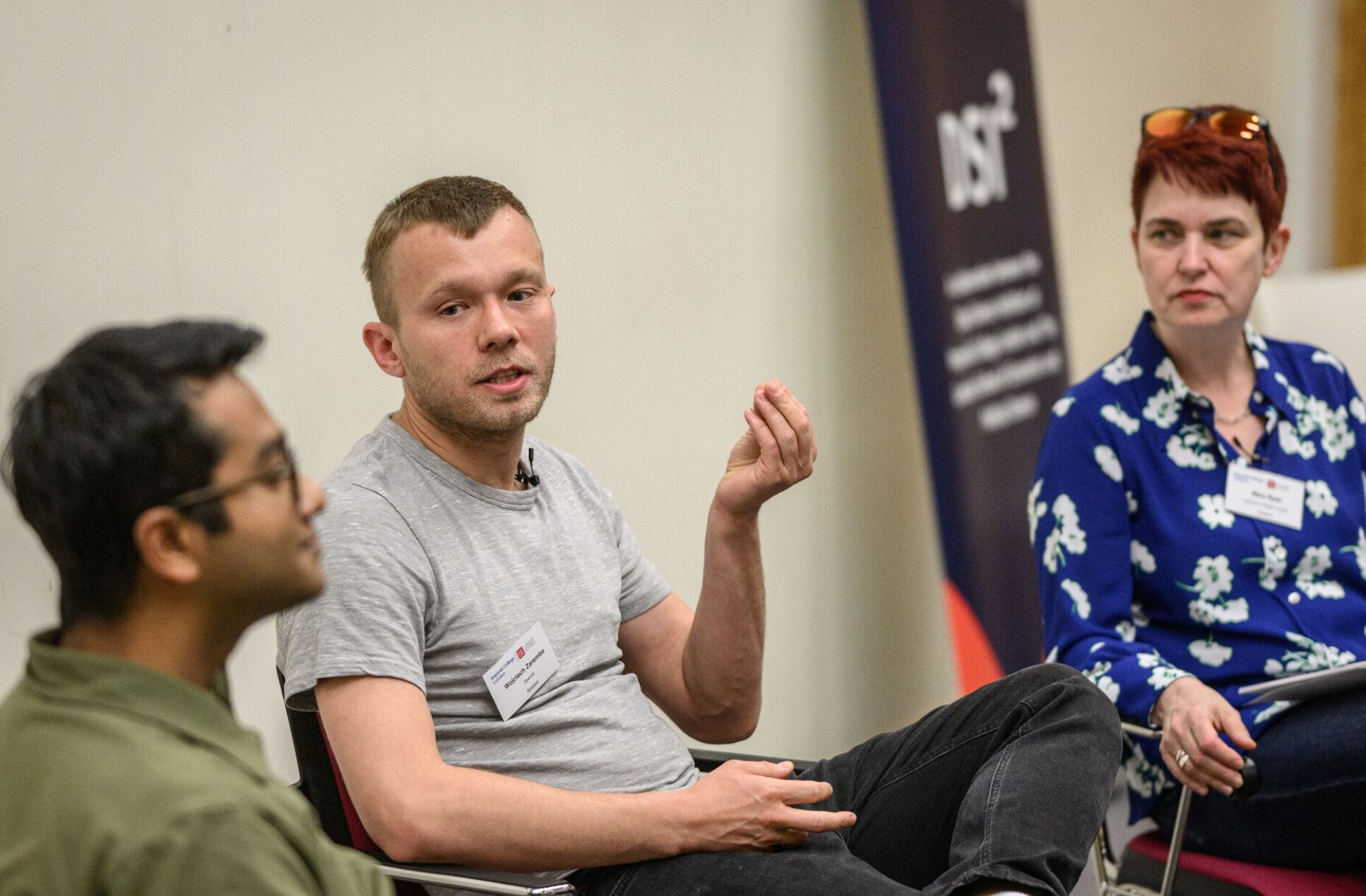 Professor Ryan speaking with OpenAI leaders at the Data Science Institutes from Imperial and LSE symposium