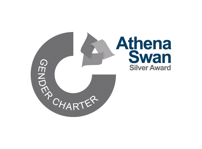 Silver circular logo with text Athena Swan Silver award