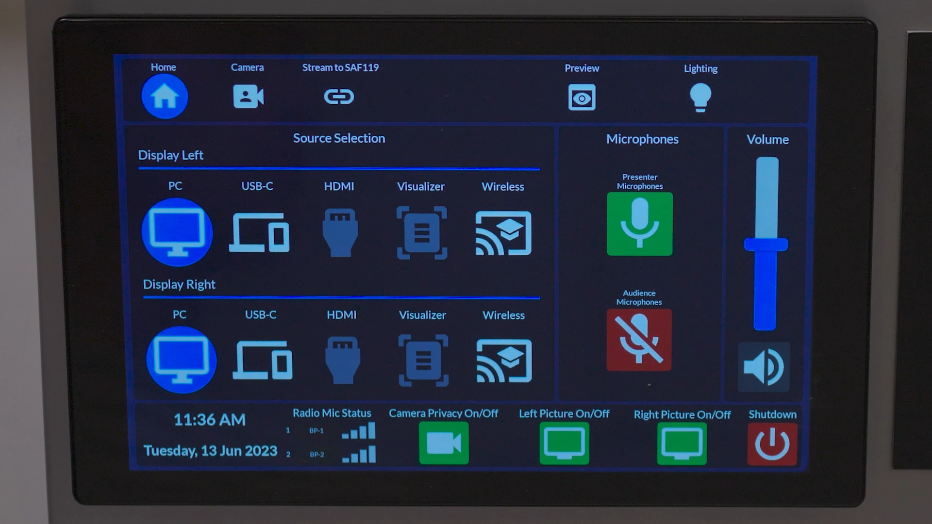 How the AV setup works in rooms with a Q-sys panel