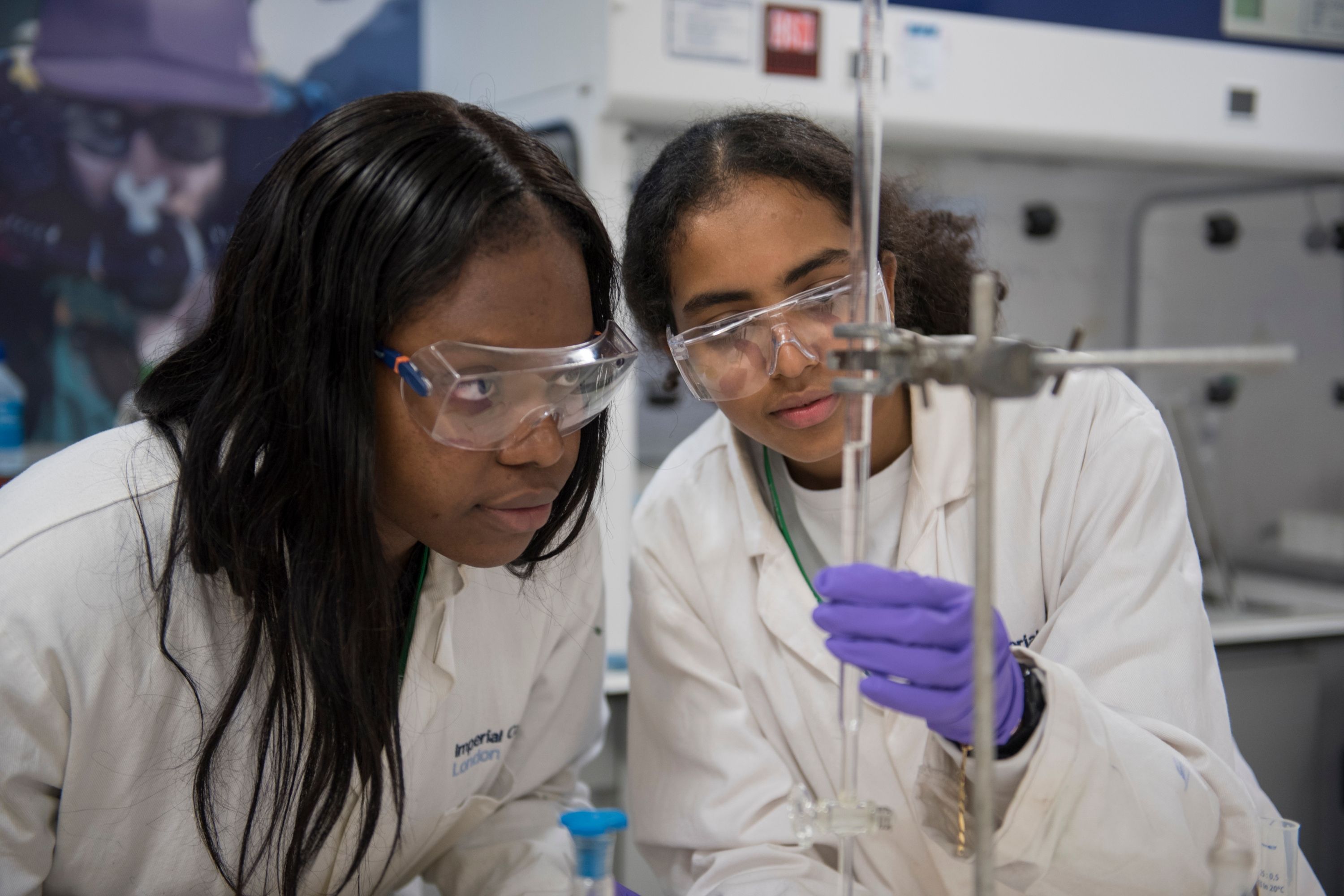 Two students work on a STEM activity in the Reach Out Lab