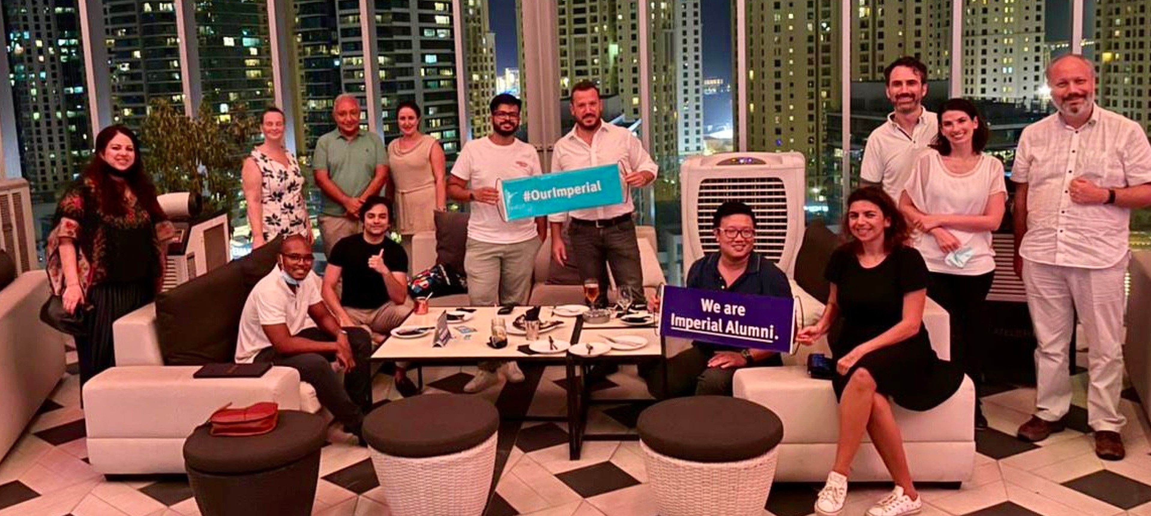 Alumni group at a hotel bar in Dubai