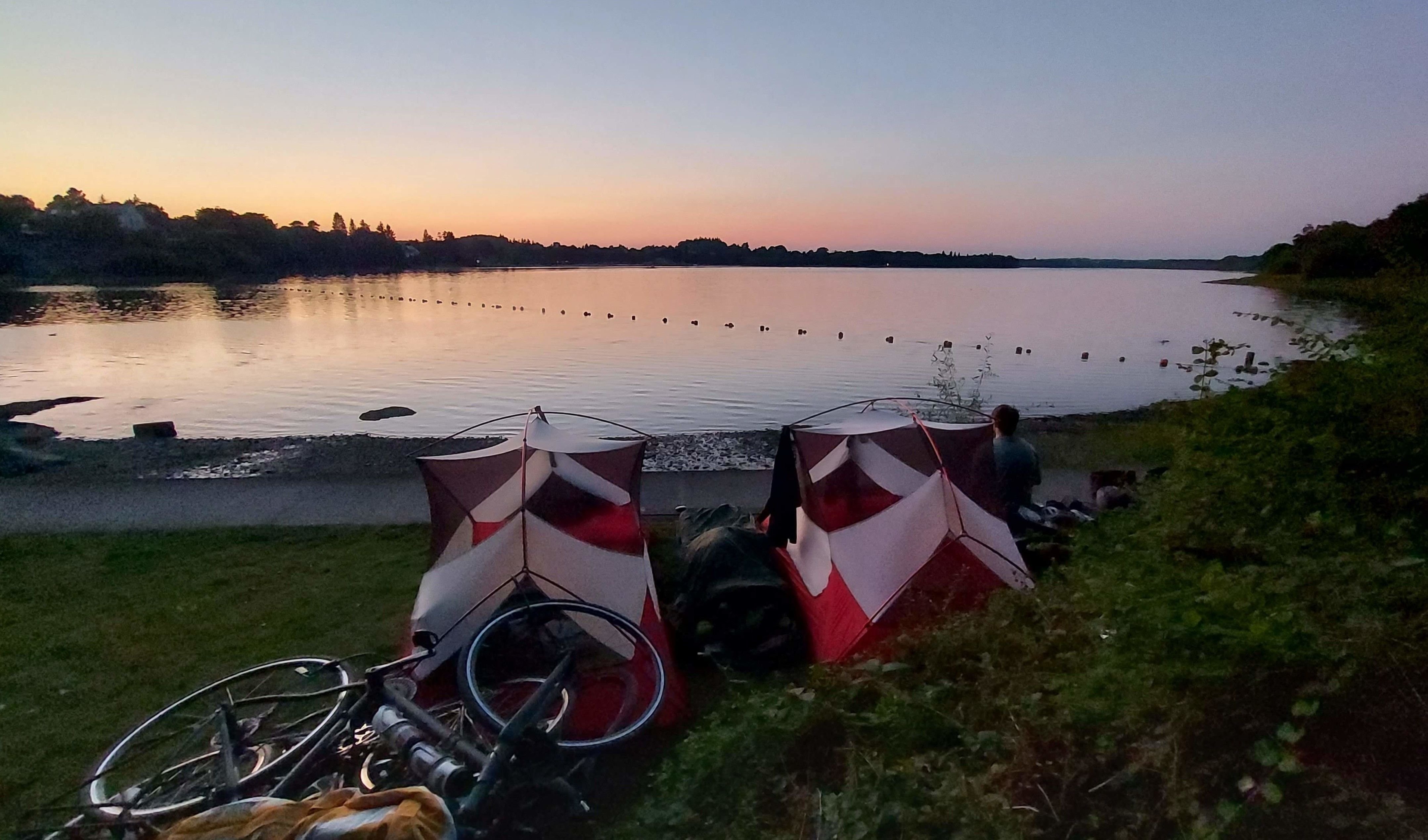 Tents pitched at sunset