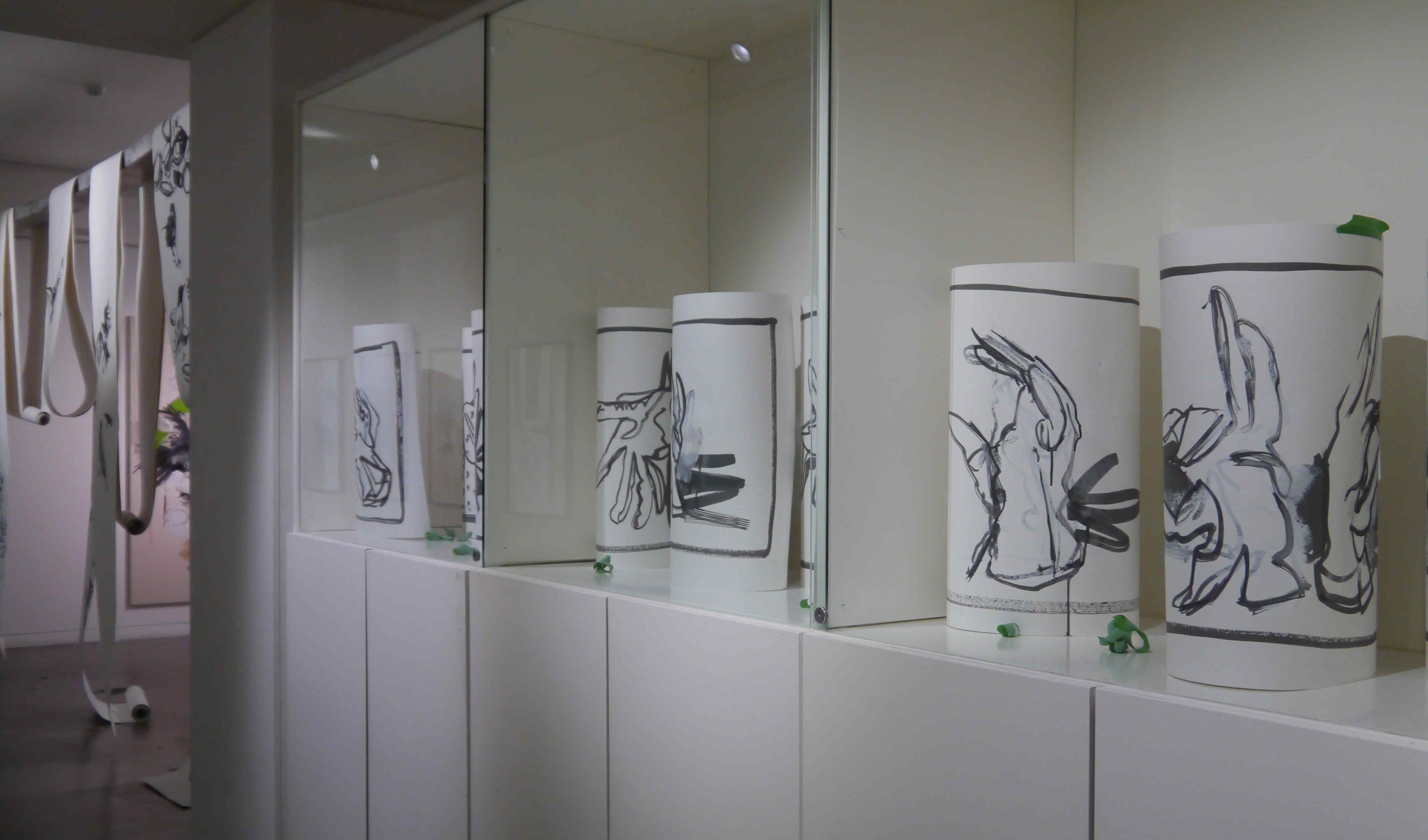 Sue Sluglett drawings in cabinet