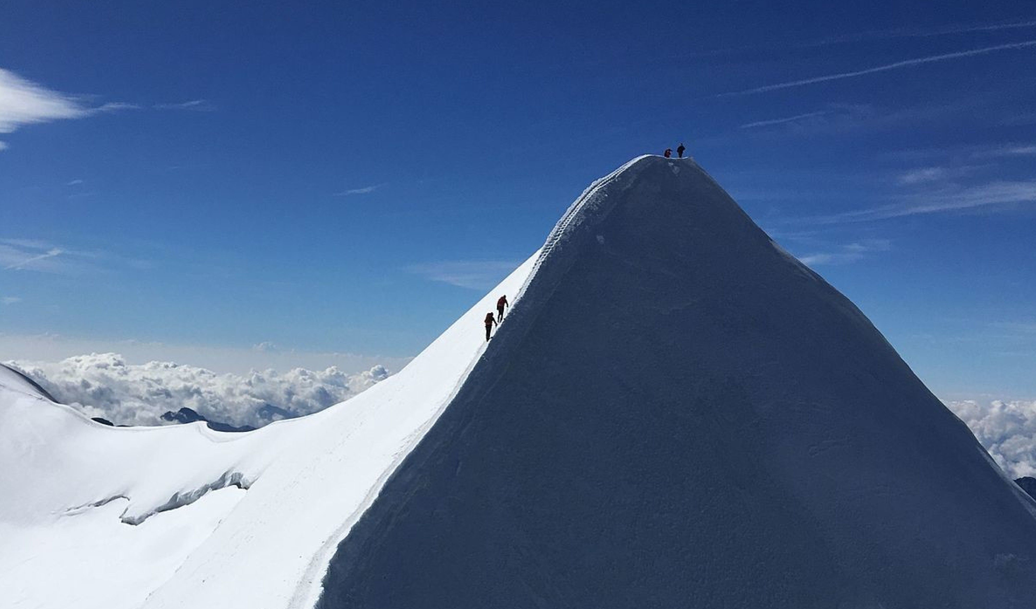 Four students mountaineering in Monte Rosa Massif