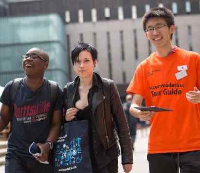 Student running a campus tour