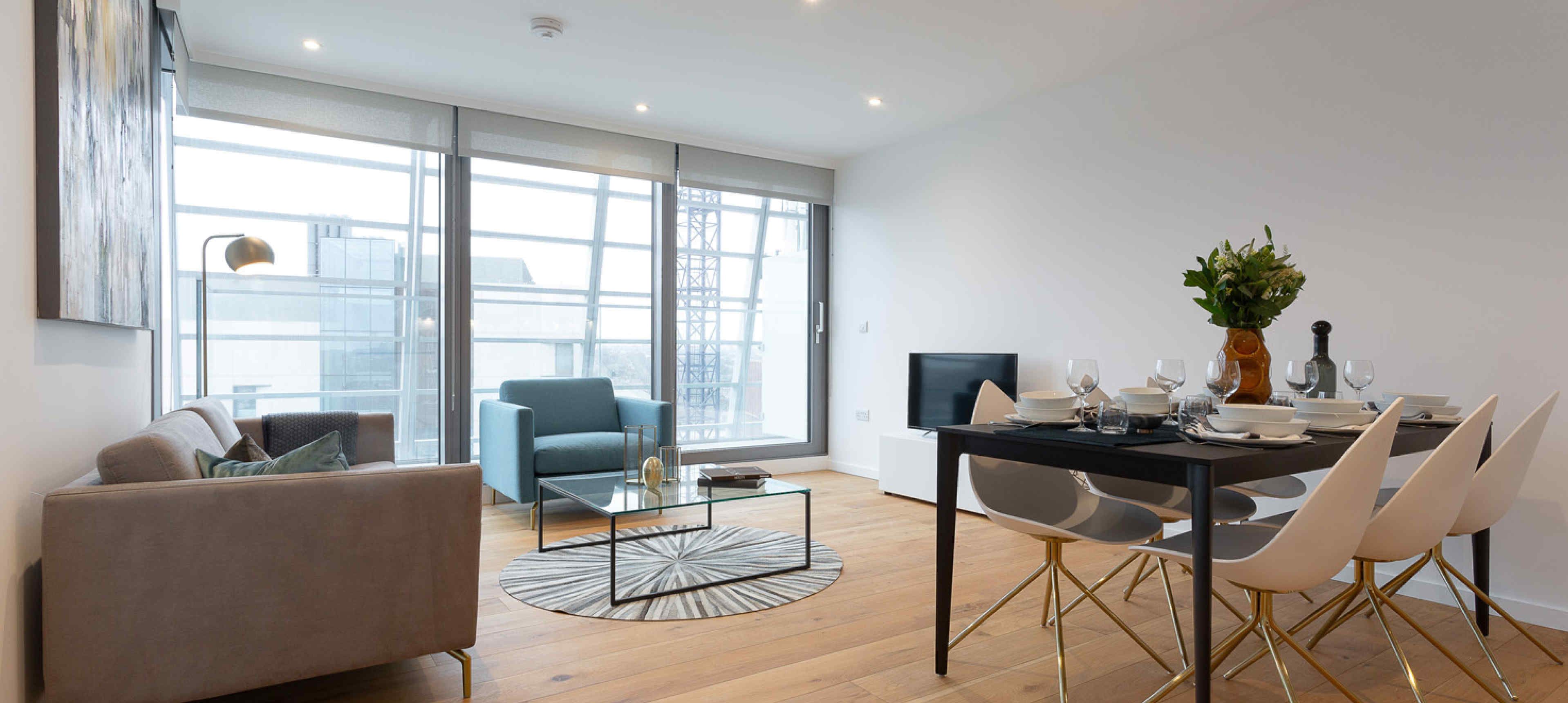 Living area with sofa and dining table