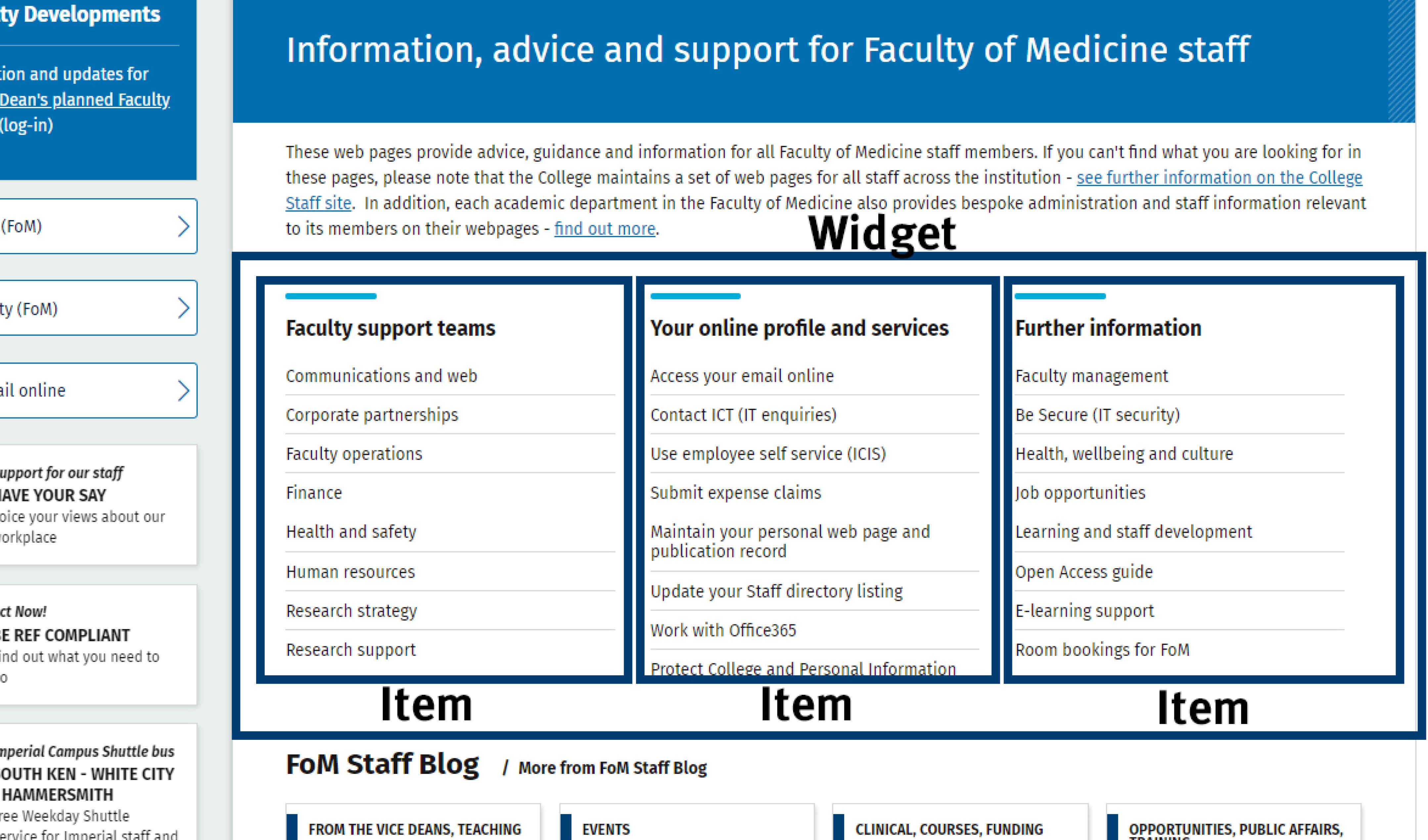 Image of a 3 column block on a webpage