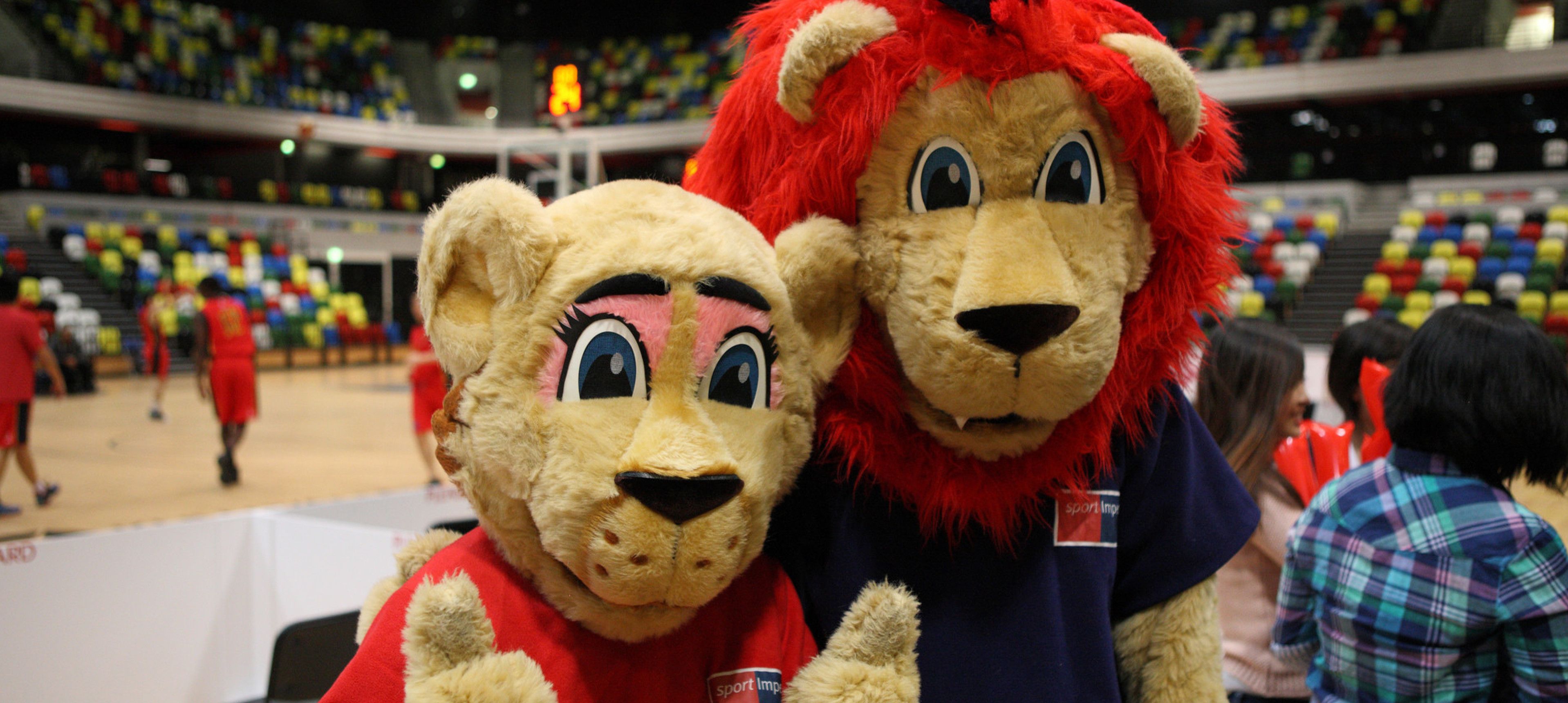 Imperial mascots at a basketball game