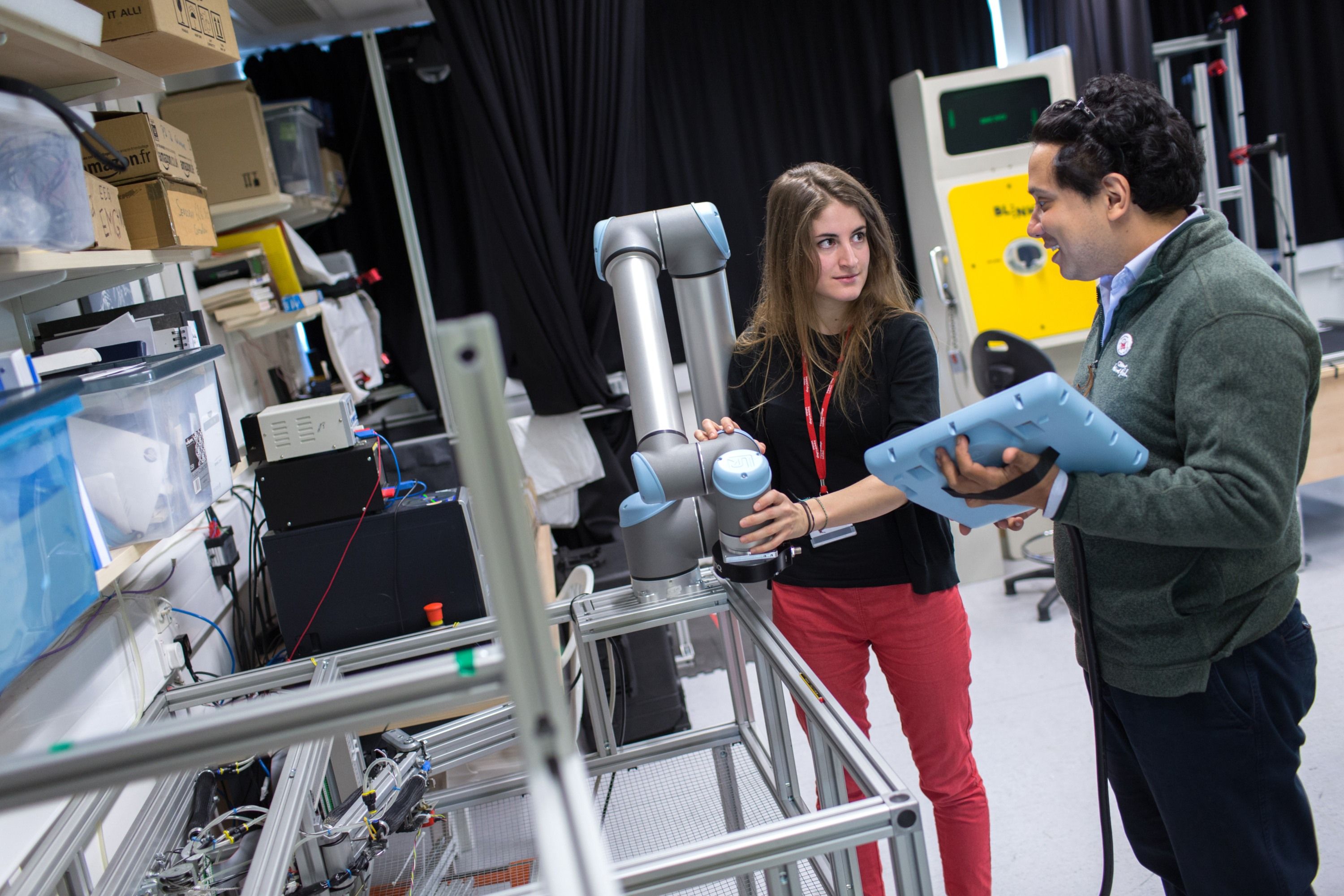 Biomedical Engineering Student and lecturer working on machine design