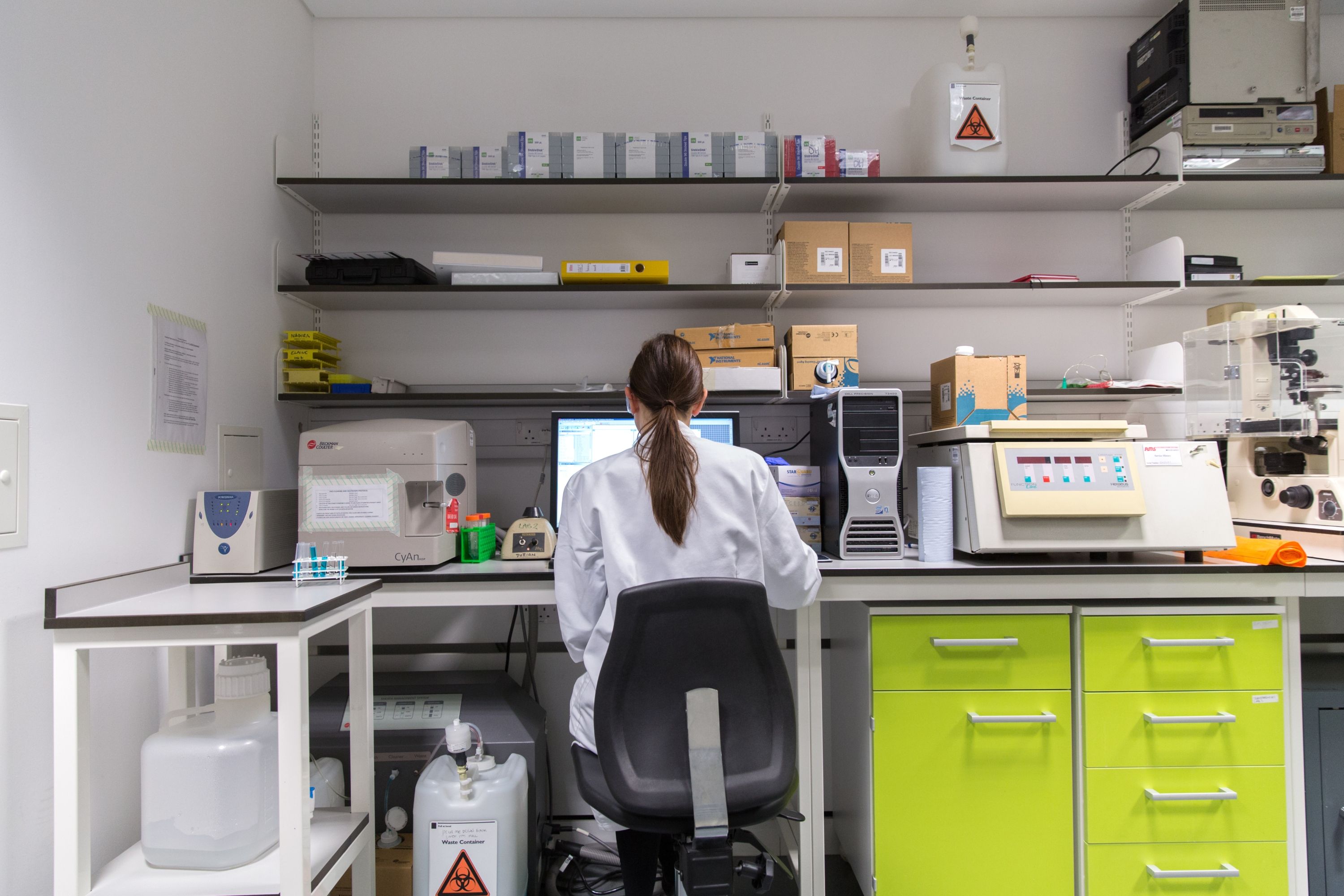 A student sat at a computer in a lab