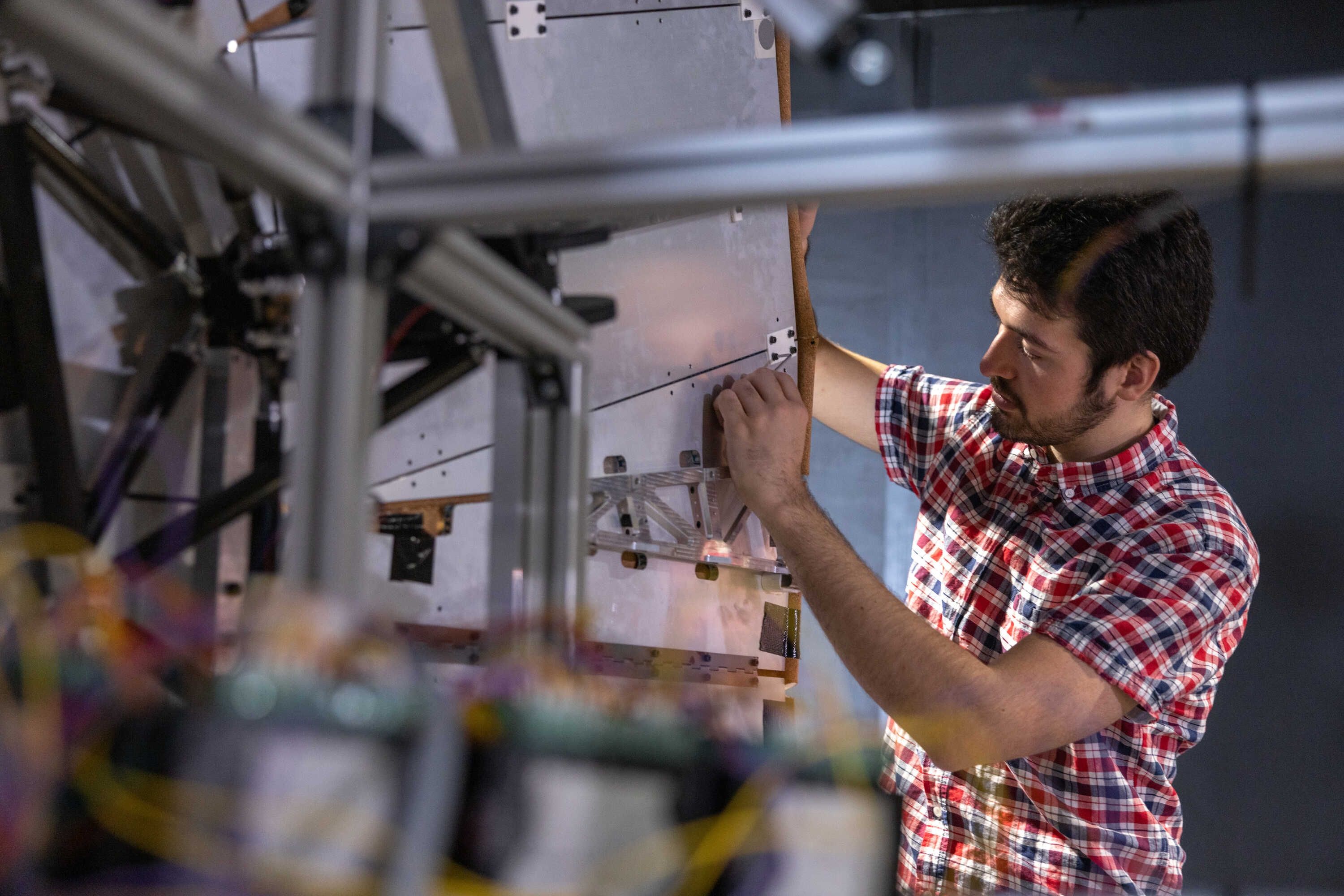 A student works on his Aeronautics research project.