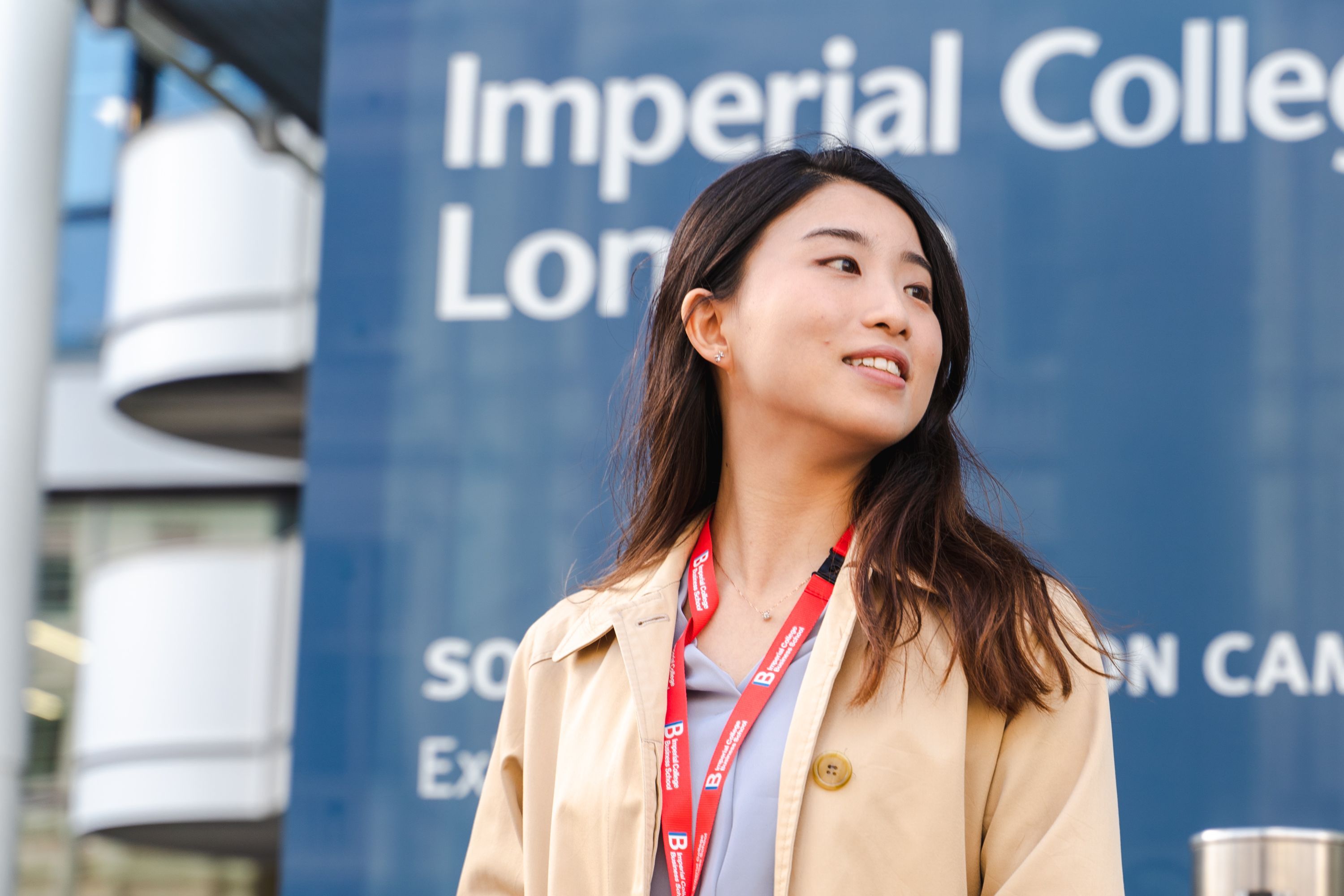 A female student stood outside the main atrium