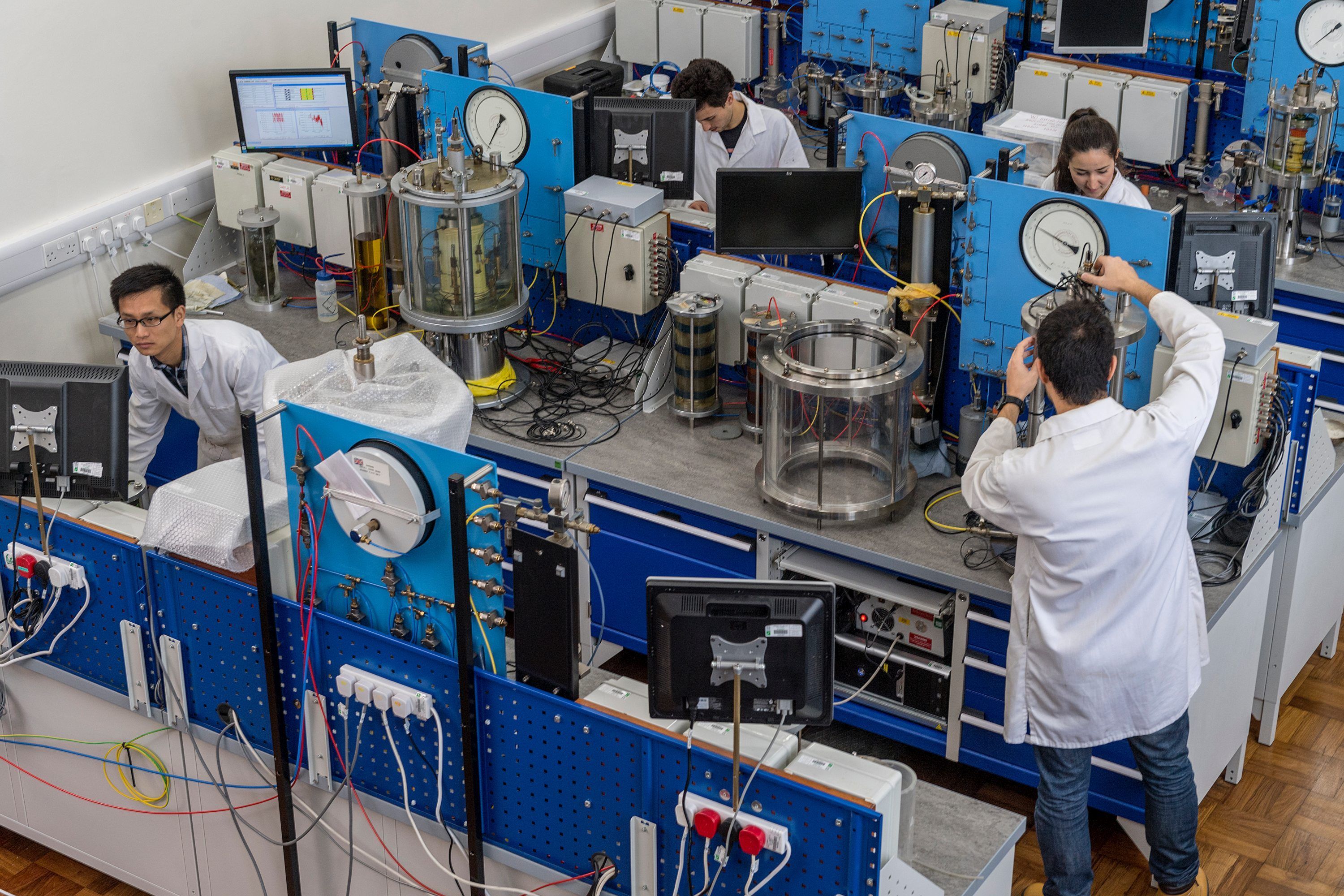 Researchers at work in an engineering lab.