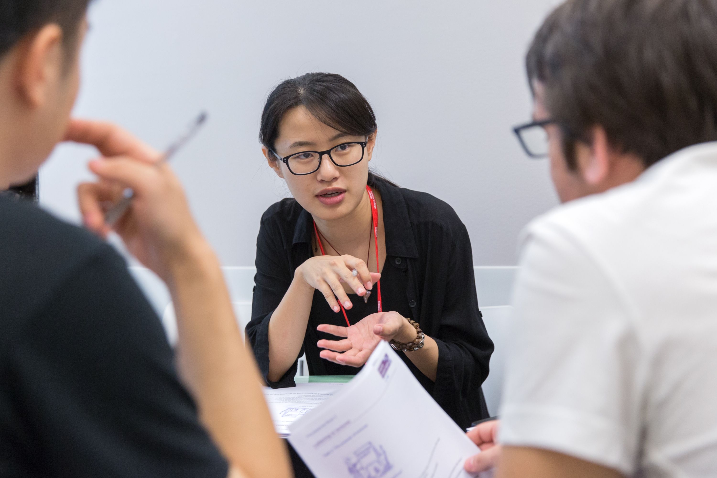 A student chatting to others