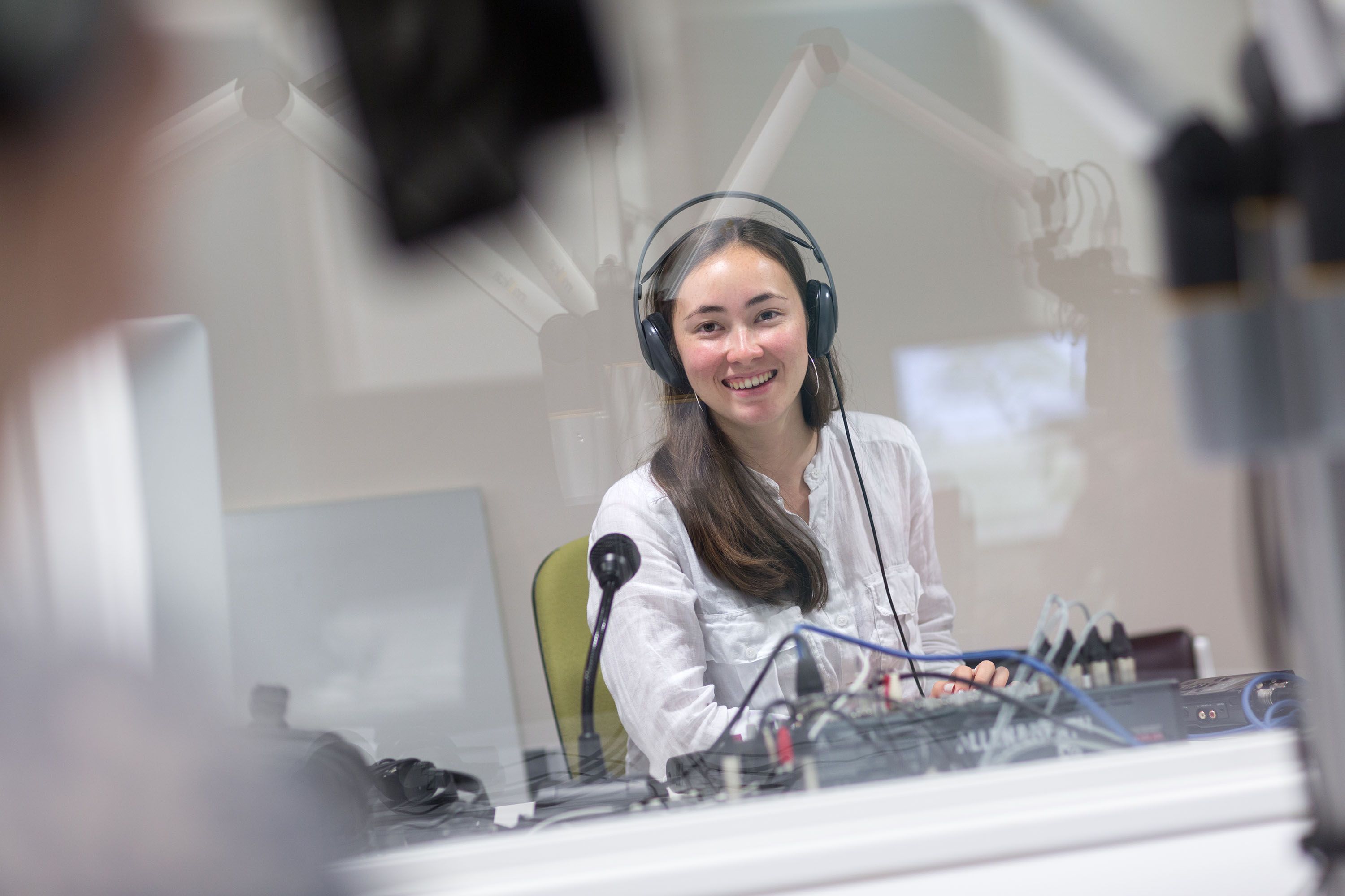 Student in a recording studio