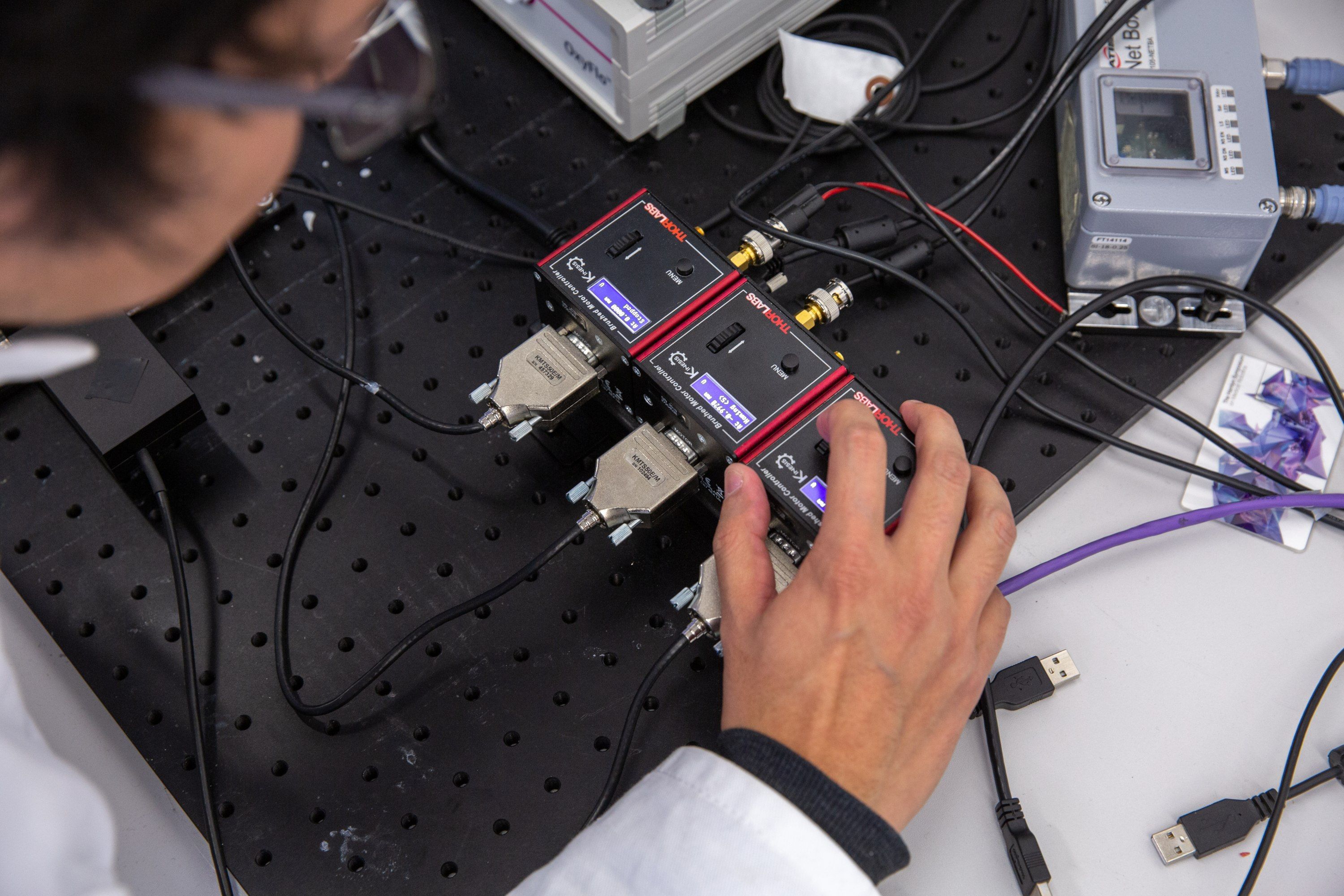 A student working with machinery