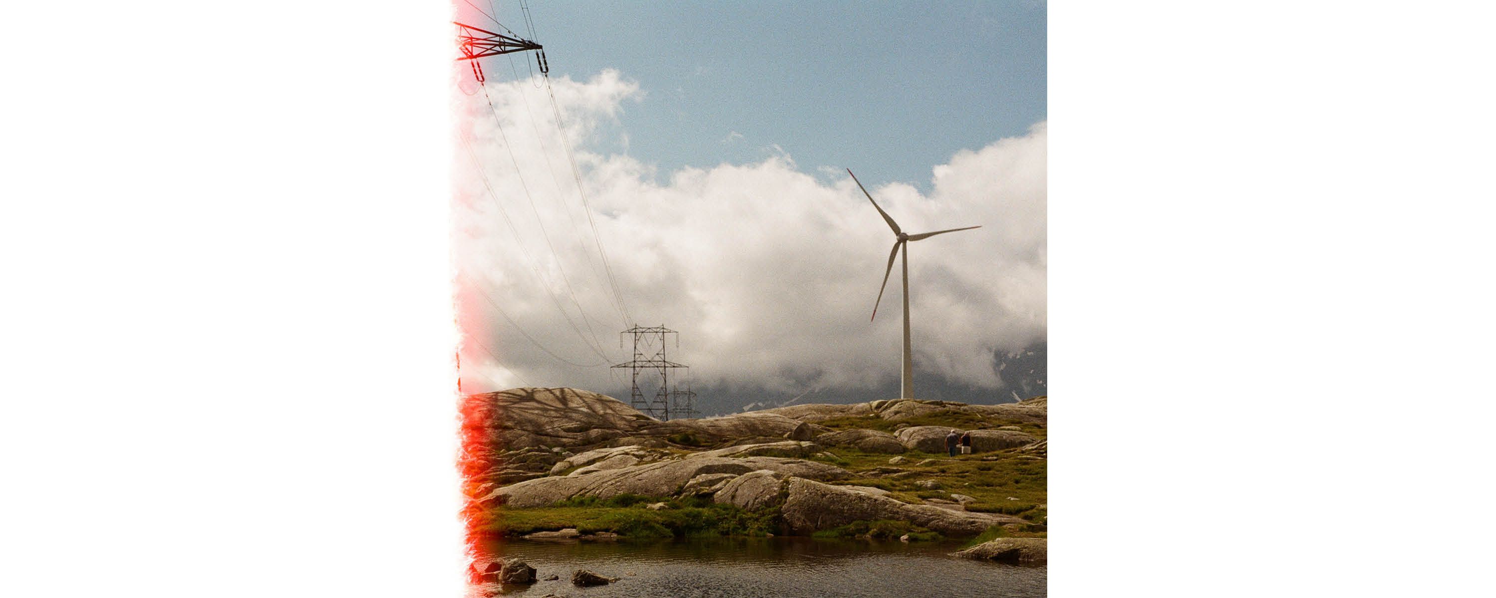 Film shot of windmills in a field