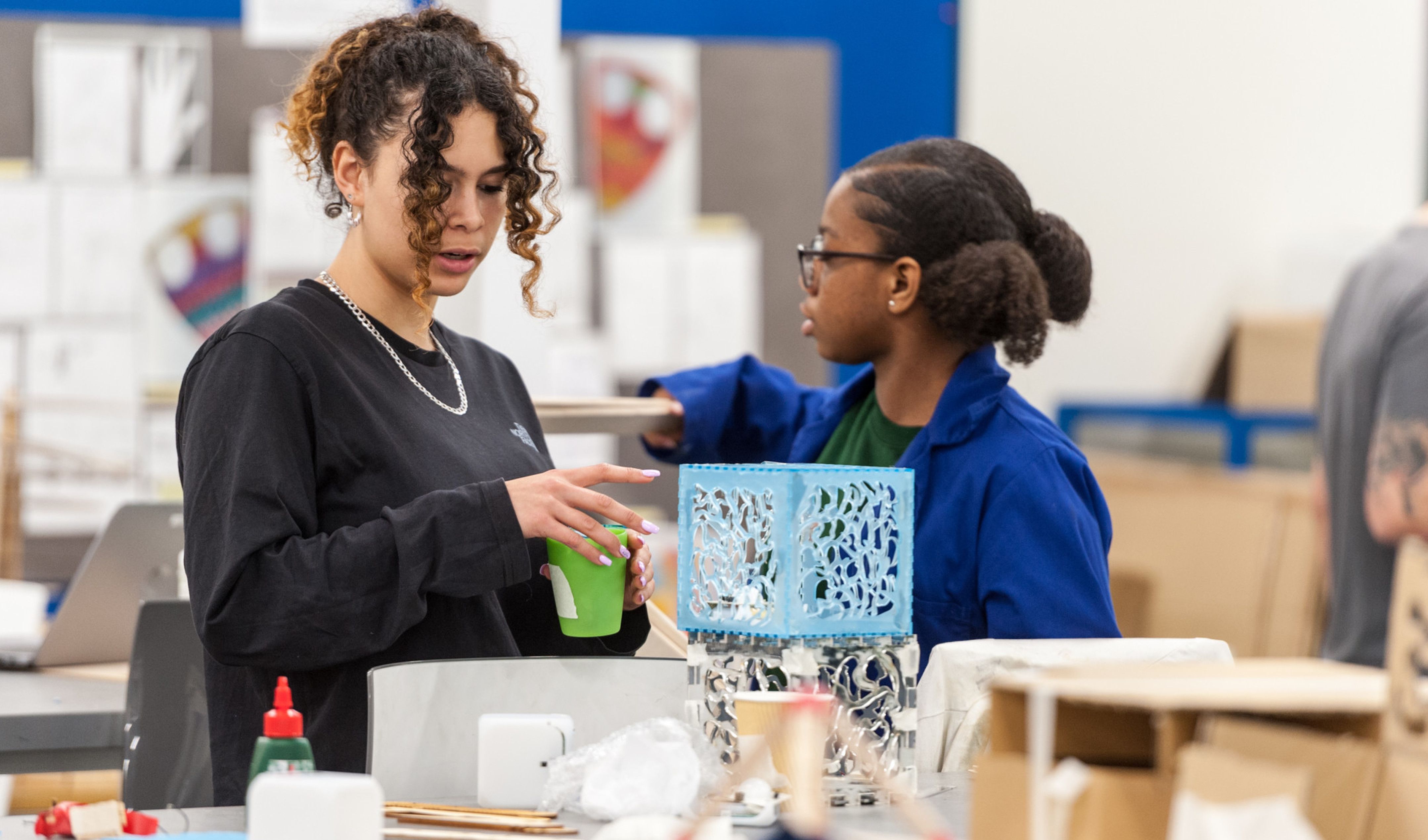 Secondary school students building prototypes in the Makerspace.