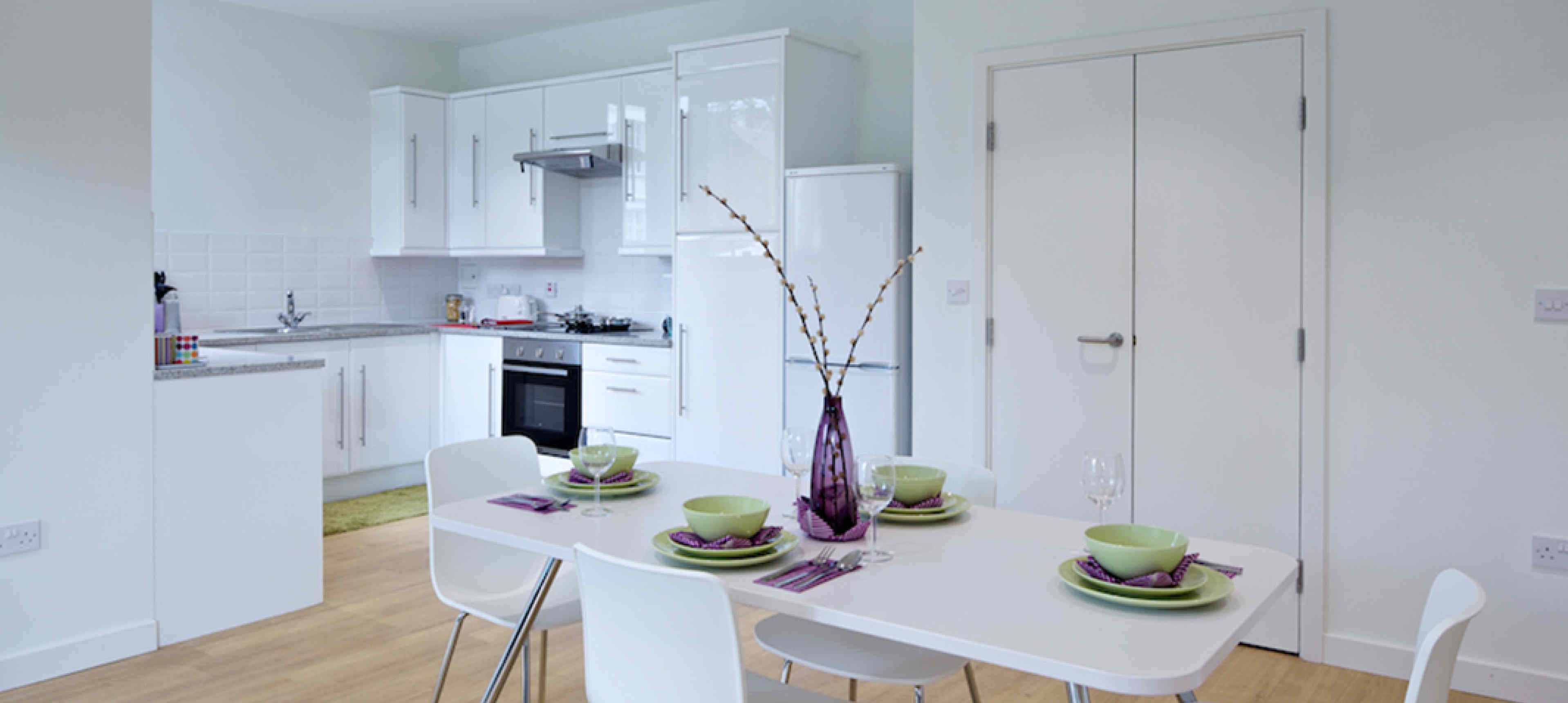 Open plan kitchen and dining area